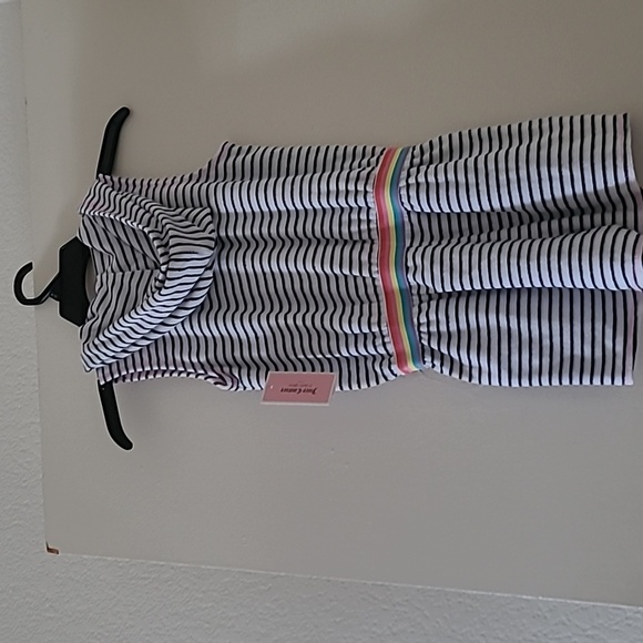 Juicy Couture Girls Sleeveless Hooded Romper Shorts, white & black stripes - Picture 2 of 7